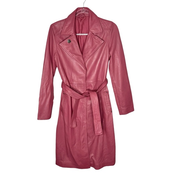 2ND DAY | Birger et Mikkelson 100% Lamb Leather Pink Belted Trench EU 34 XS - Picture 5 of 12
